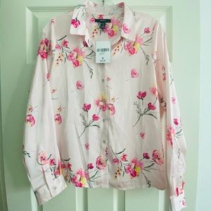 Silky flower button up blouse